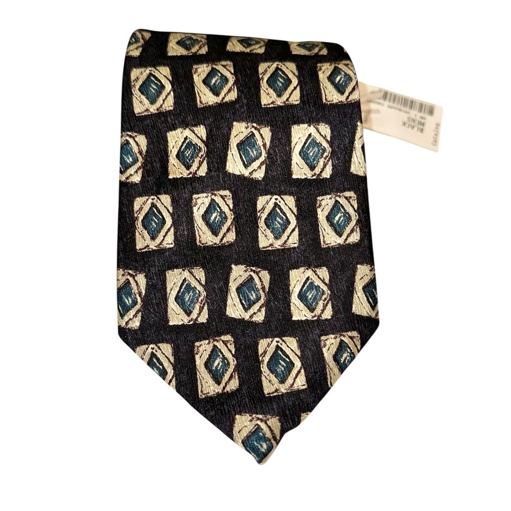 NWT Lands’ End Mens Tie Silk Jacquard Black Xtra Long Handsewn 65x3.75” USA